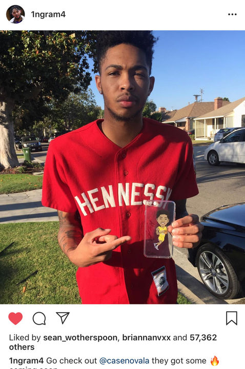 Brandon Ingram instagram holding his custom phone case.