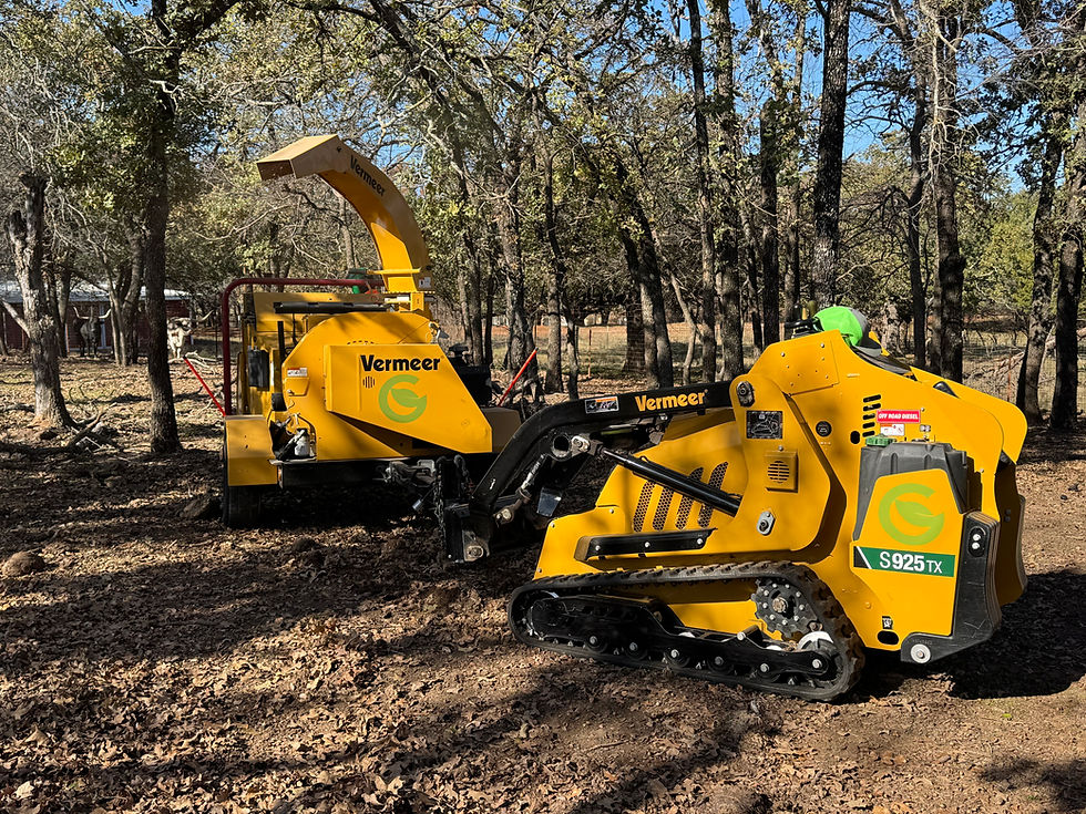 Wide angle view of heavy machinery clearing a wooded property