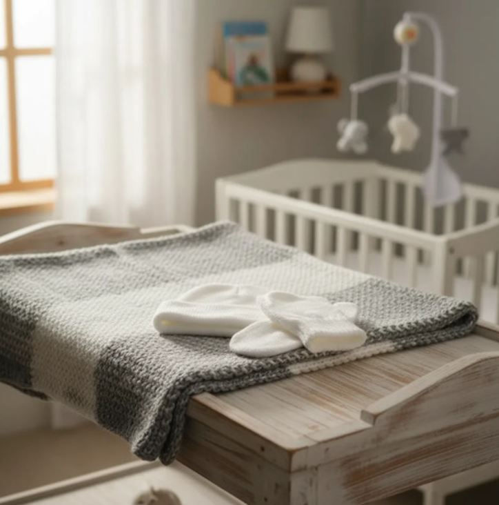 Miniatura: SET DE BEBE ,INCLUYE MANTA,GORRITO CON APLIQUE Y BUFANDA