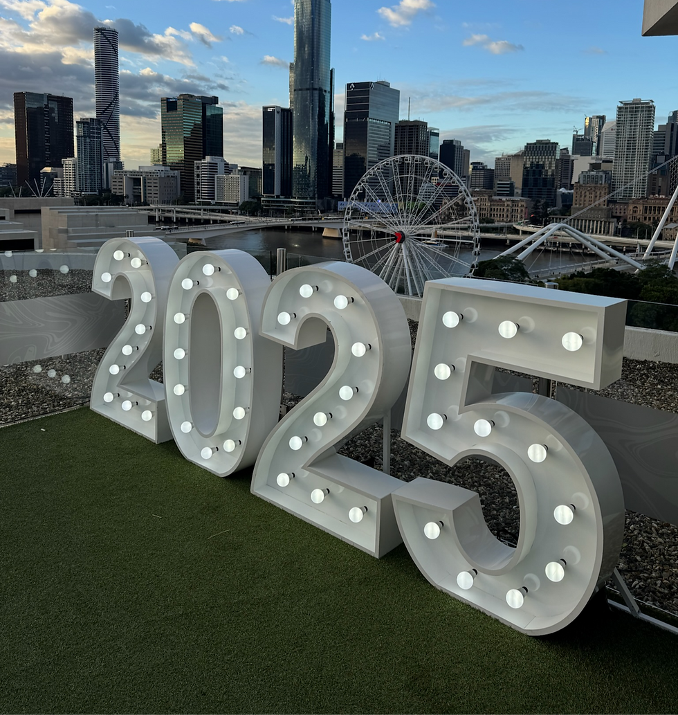 Big year, even bigger numbers. Pictured: '2025' 1.2m light up numbers for a school formal at Rydges Southbank, Brisbane.