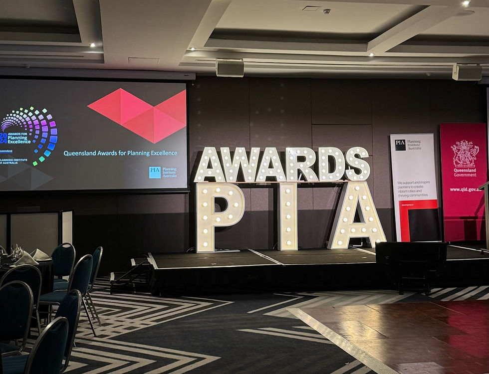 Pictured: 'AWARDS' 60cm light up letters on top of company acronym 1.2m light up letters on stage for Queensland Awards for Planning Excellence