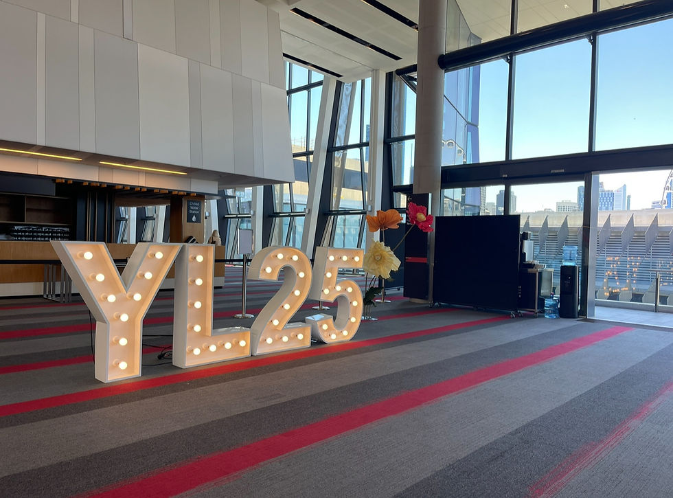 Thinking of adding a feature or photo moment to a foyer or large entry space? Think light up letters! Pictured: 'YL25' for Young Living conference in the foyer at Brisbane Convention & Exhibition Centre