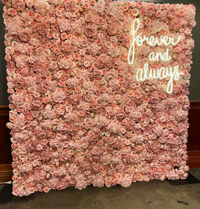 Bella pink flower wall with Forever and always neon sign