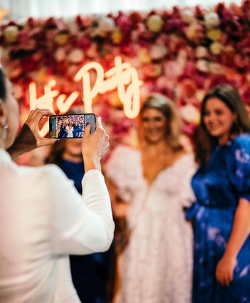 So many photo ops with our Venetian 3D Pink and white flower wall and 'Let's Party' neon sign at Cloudland Brisbane