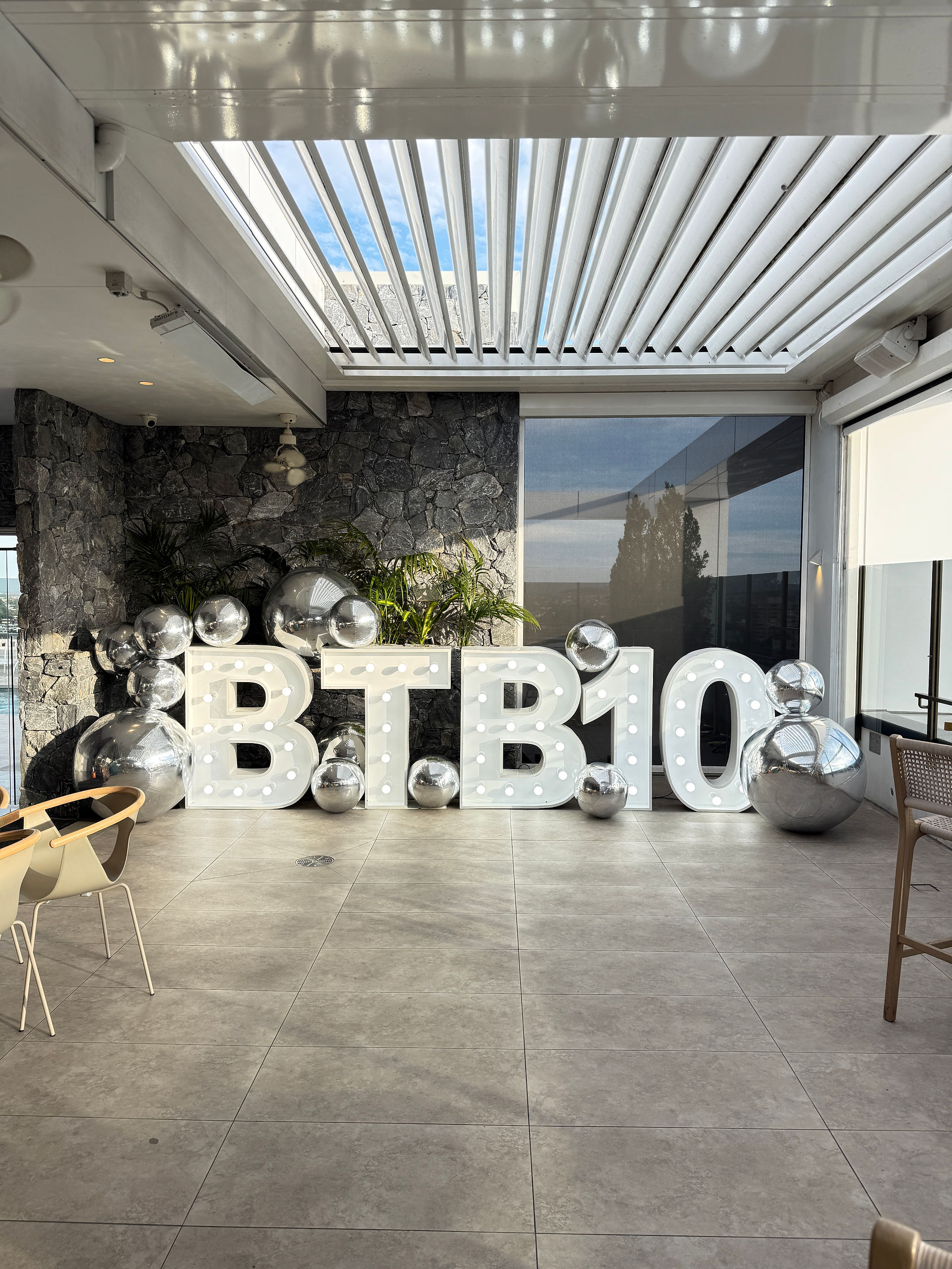 BTB10 agency 10th birthday event at Iris Rooftop with our silver orb balls