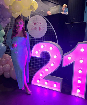 21 light up numbers and pastel balloon garland provided by The Balloon Room and Event Hire at Indooroopilly Hotel Brisbane venue