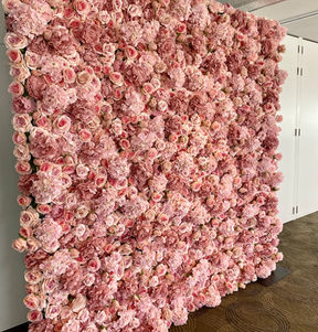 Bella pink flower wall photo backdrop for school formal, conference, ball, gala, birthday, baby shower, or corporate event