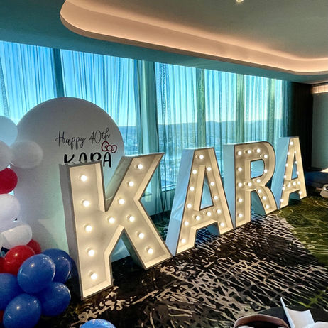 1.2m light up letters KARA for birthday function in the Studios at W Brisbane