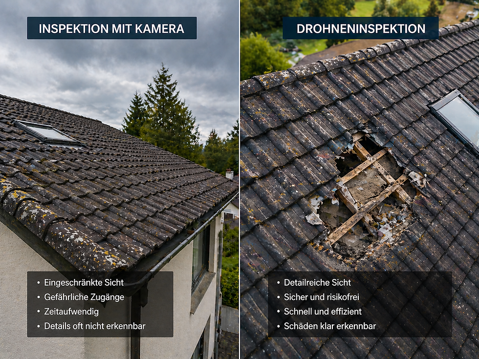Drohneninspektion Schweiz im Vergleich zur klassischen Dachinspektion mit besserer Schadenssicht