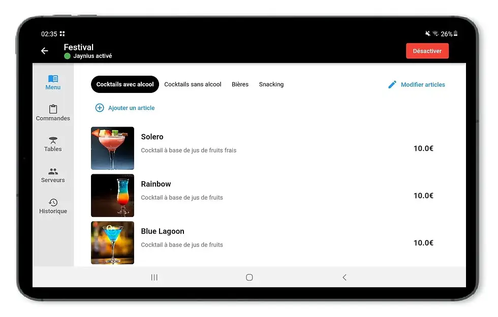 Jaynius pro application prise de commande