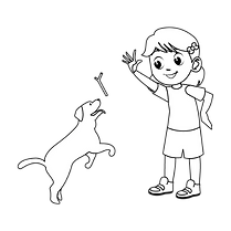 Child Playing With Dog & Bone Graphic