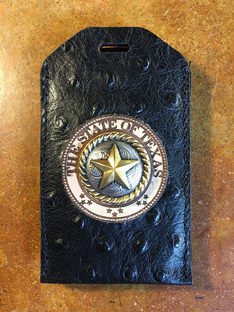 Black Ostrich Leather ID/Badge Holder