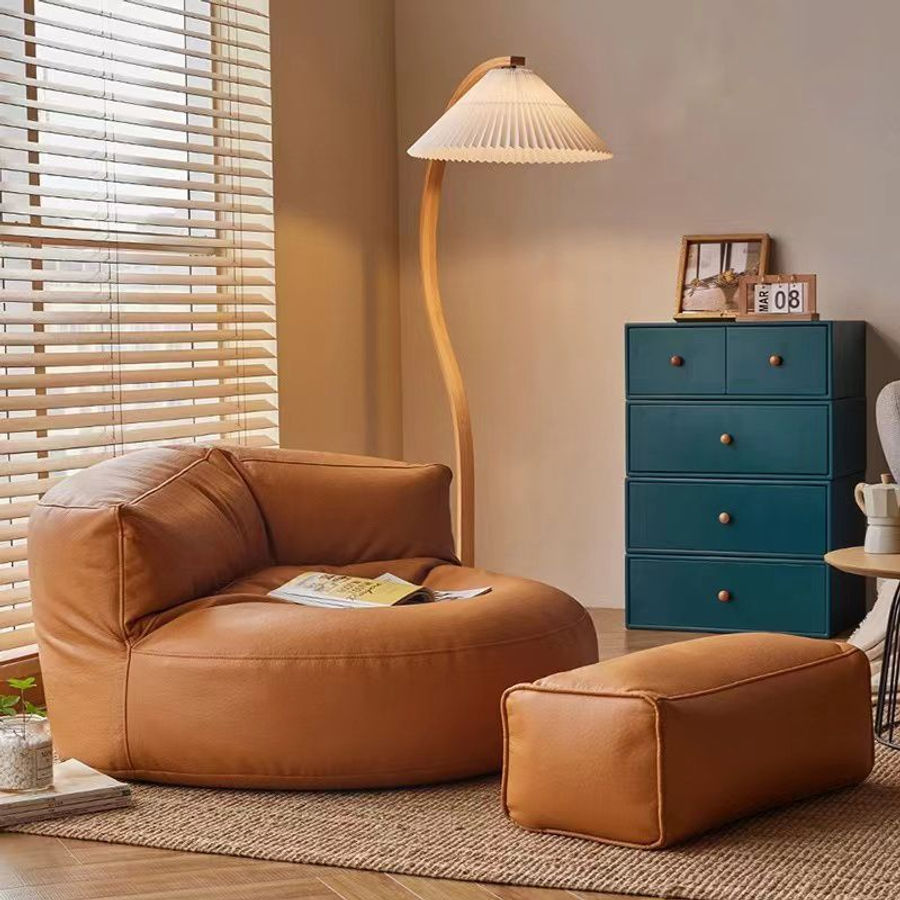 Nest Faux Leather Bean Bag Lounge Chair with Ottoman