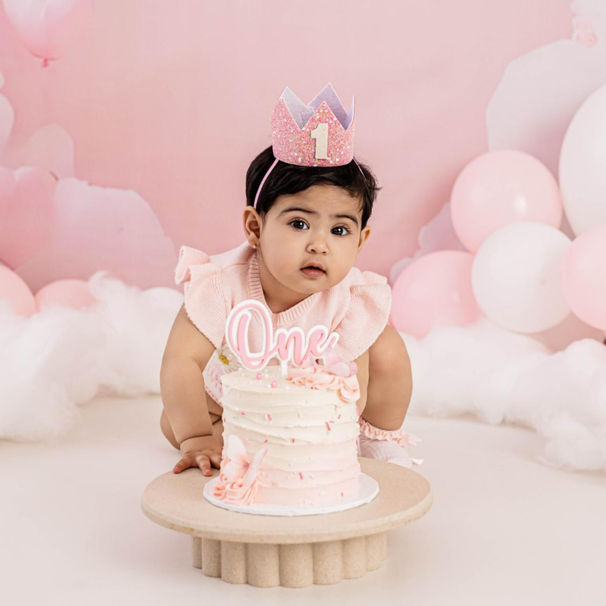 Pink cloud cake smash photoshoot