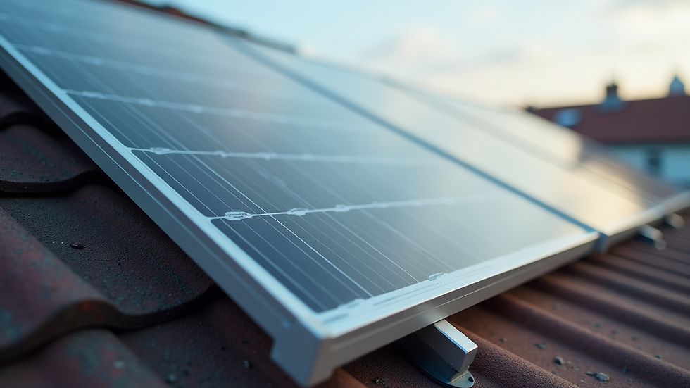 Close-up view of a monocrystalline solar panel installed on a rooftop