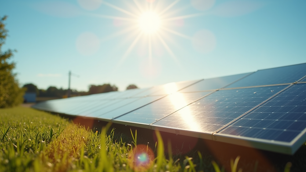 Wide angle view of solar panels on a bright sunny day