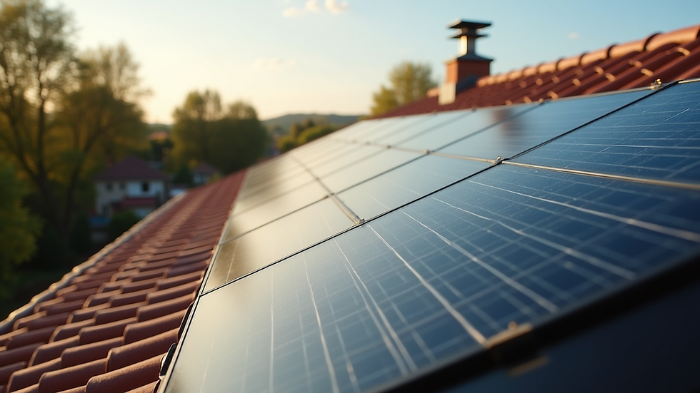 High angle view of solar panels on a residential roof