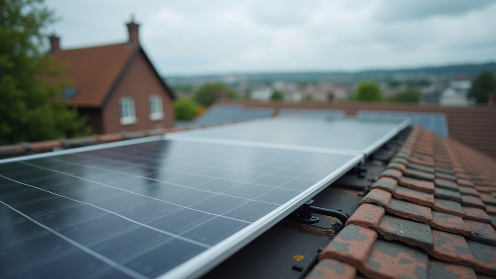 Eye-level view of solar panel system on a residential roof
