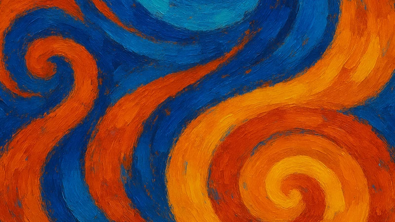 Espirales abstractas en azul y naranja estilo Van Gogh. Simbolizando el aprendizaje.