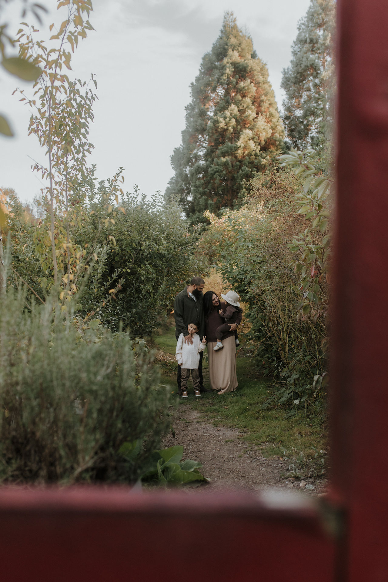 a family walk through the garden in troutdale, oregon