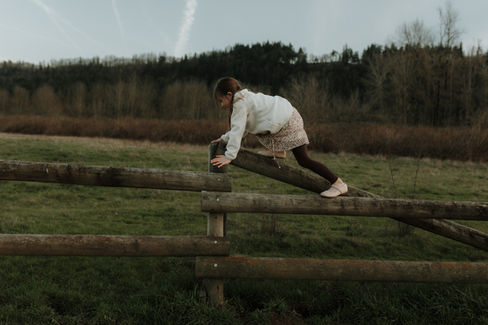 child climbs wooden fence