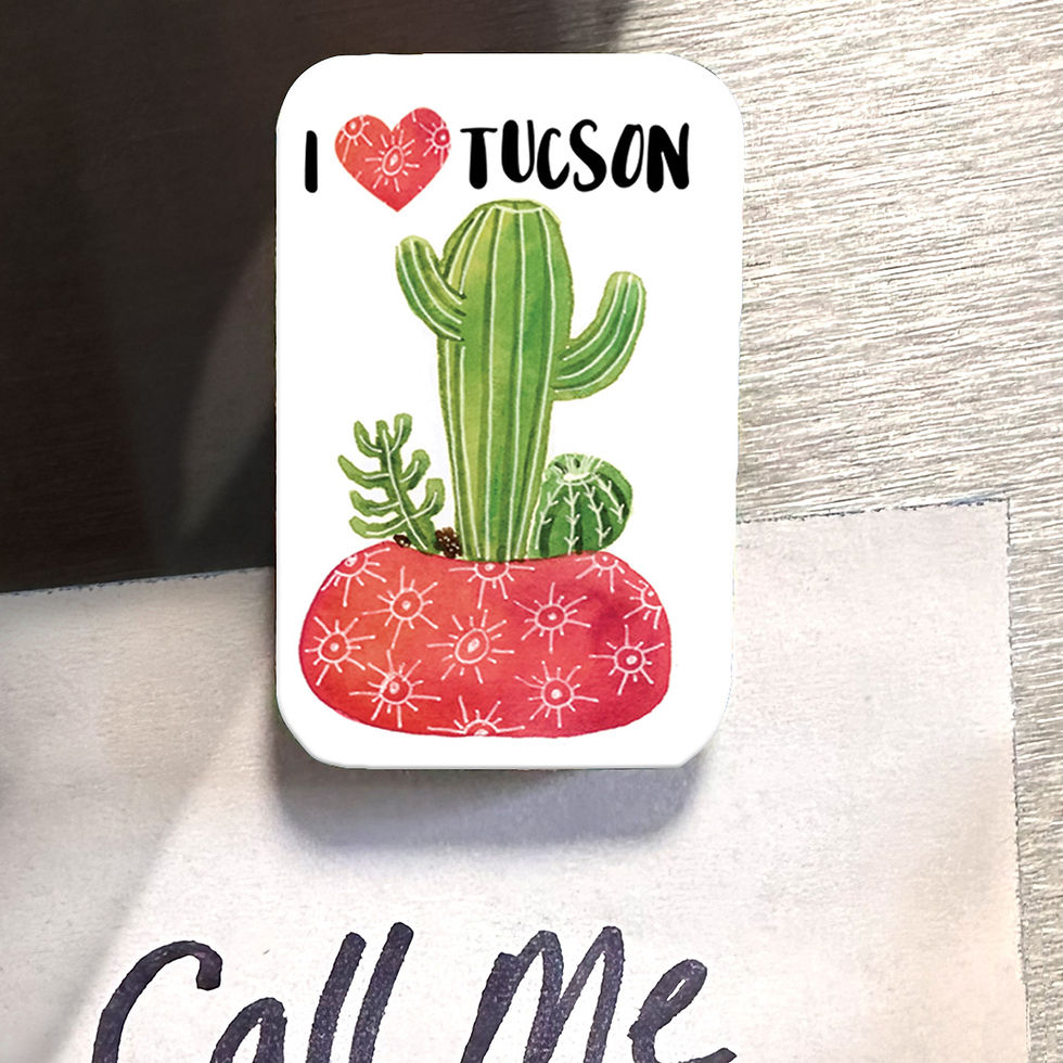 I love Tucson Cactus in Red Po Rectangular Wood Magnet