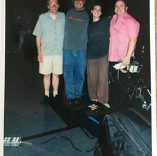 With the amazing bassists Byron House, Bryn Davies and Joe Kyle Jr. at Merle Fest 2001.
