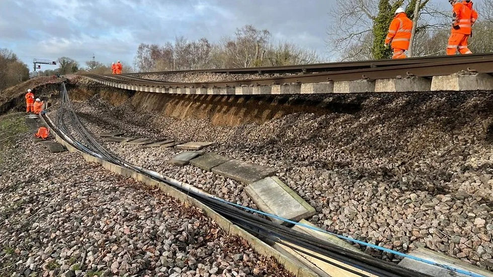 Hook, UK, landslip beneath railway