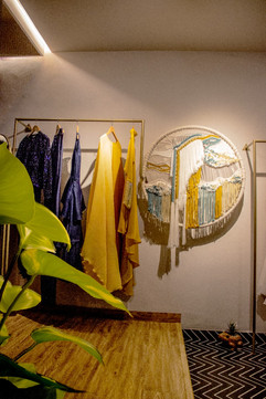 macrum design, thread design, artwork, interior art, yellow blue white, macrum installation