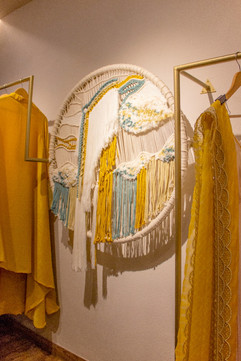 macrum design, thread design, artwork, interior art, yellow blue white, macrum installation, jaipur retail, the grey dot, mumbai retail