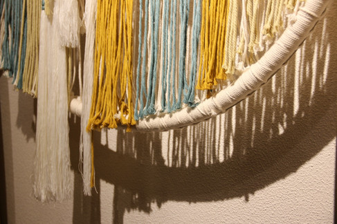 macrum design, thread design, artwork, interior art, yellow blue white, macrum installation, jaipur retail, the grey dot, mumbai retail