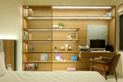 study wall, study table interiors, mumbai study room, study interiors