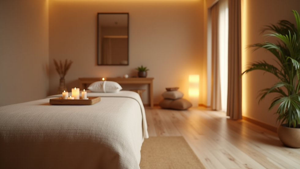 eye-level view of massage room with relaxing atmosphere