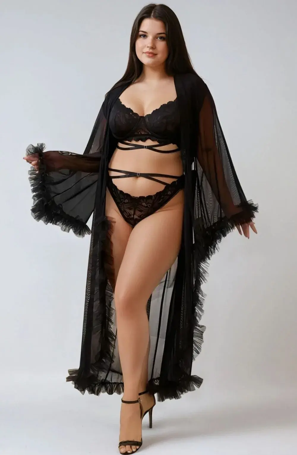 YesX YX735Q Sexy Mesh Ruffled Long Robe