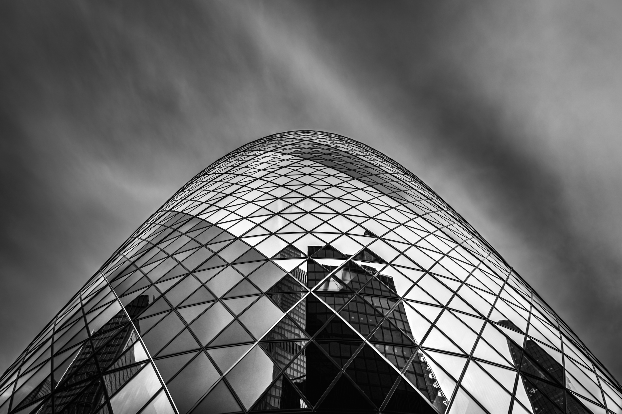 The Gherkin building in monochrome
