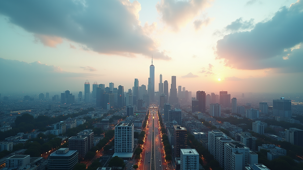 High angle view of a modern city skyline