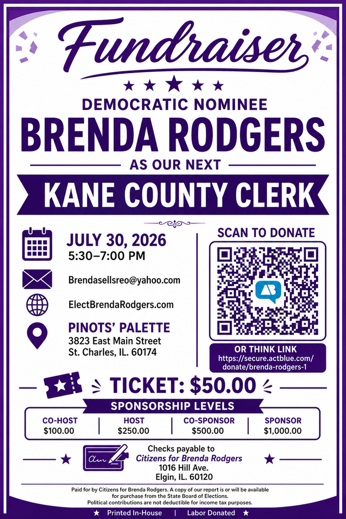 Fundraiser On Tap for Democratic Nominee Brenda Rodgers for Kane County Clerk July 30th