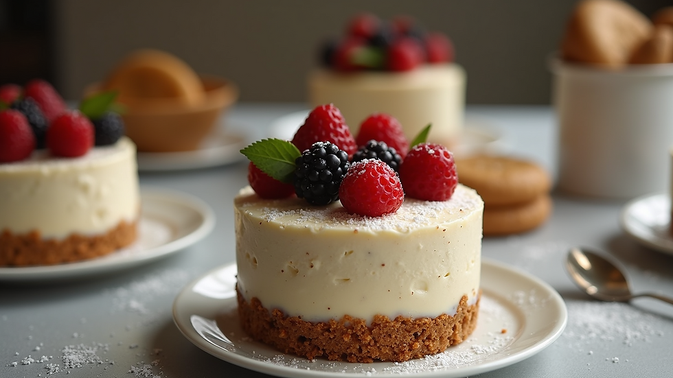 Eye-level view of a beautifully styled dessert on a table, showcasing delicious details