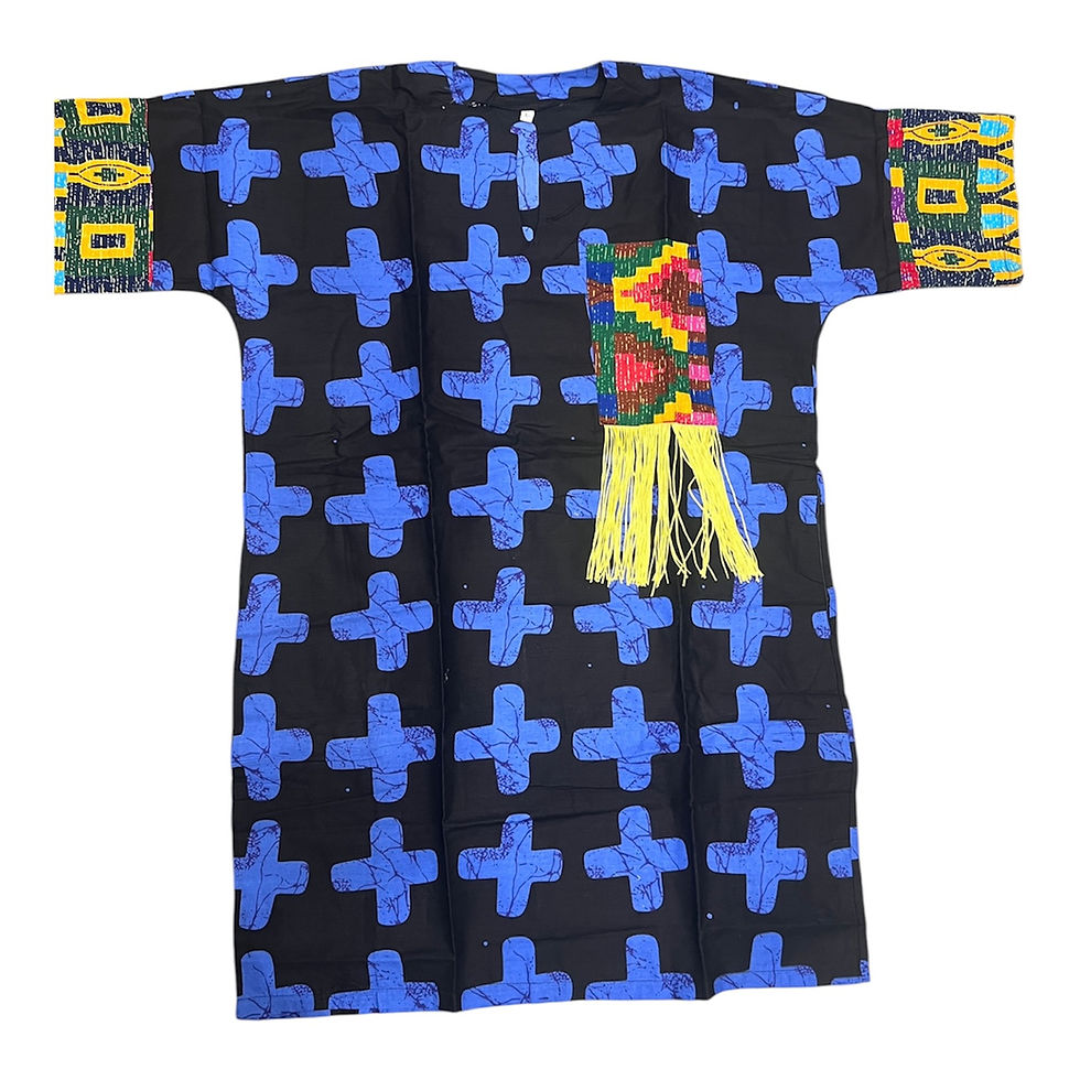 Thumbnail: Dami Free Size Cross Ankara Print Fringe Pocket Dress