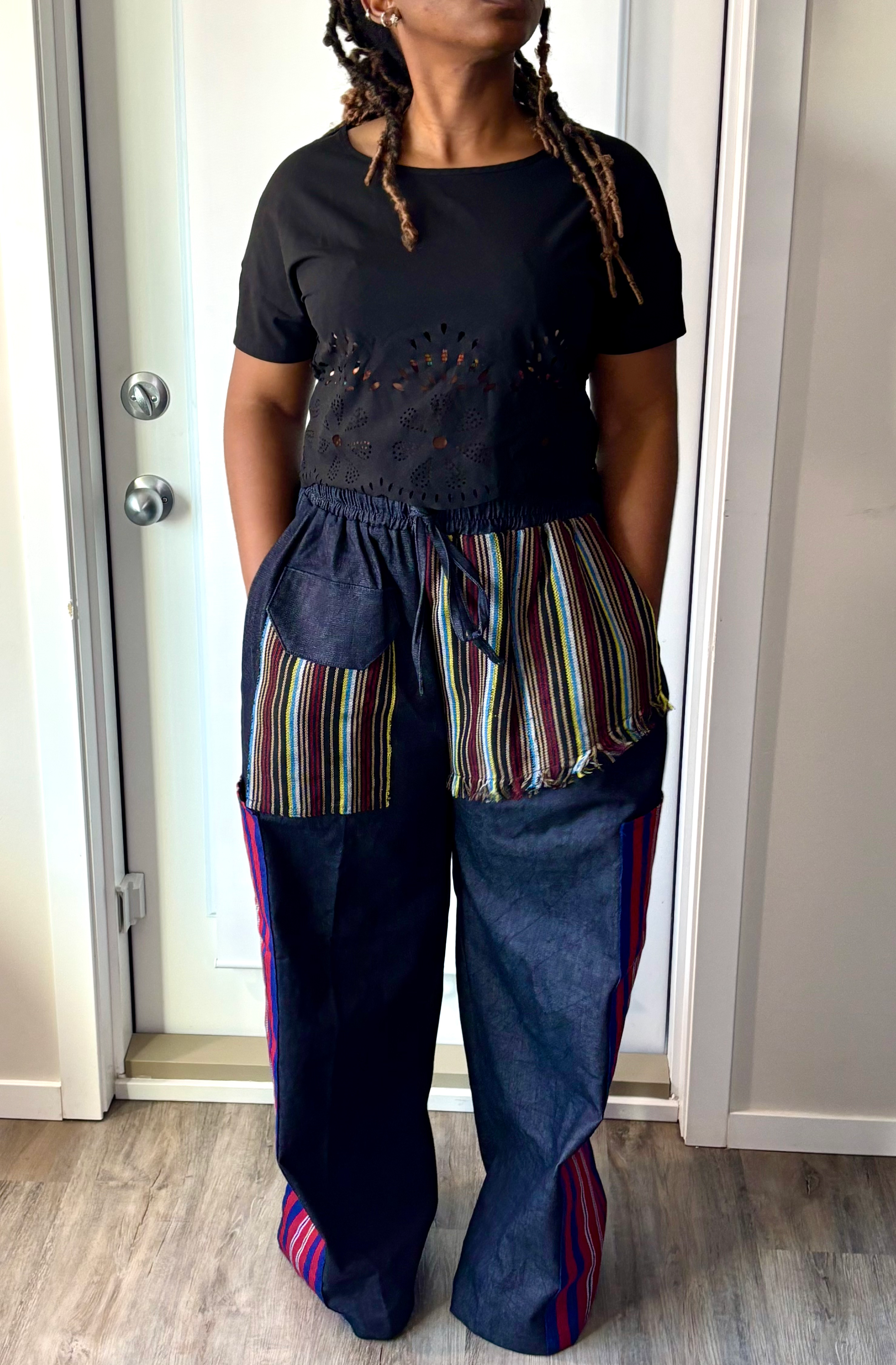 Jade Baggy Denim and Asooke Patchwork Cargo Pants