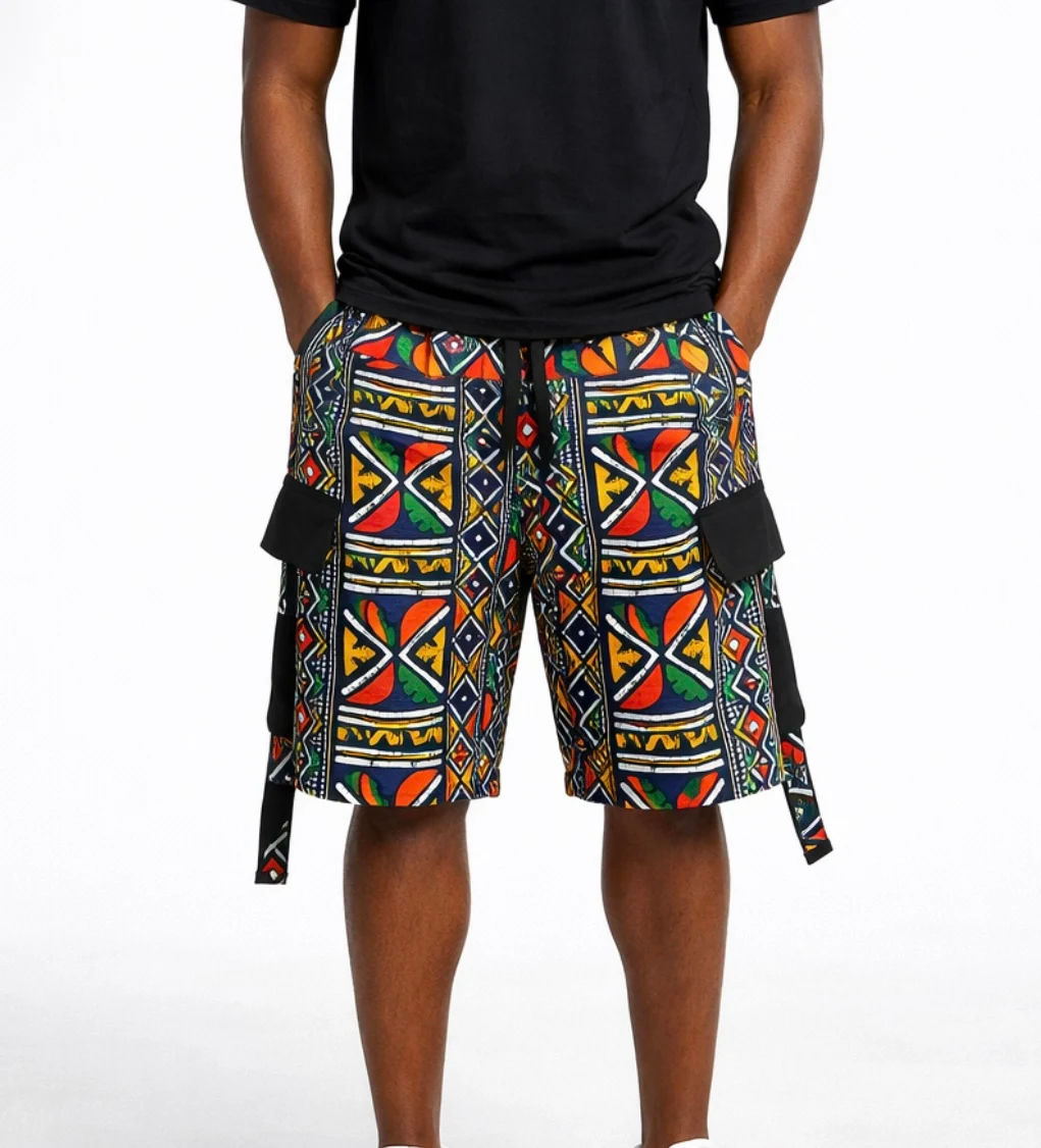 Jade Baggy Unisex Free Fit Ankara Cargo Style Shorts