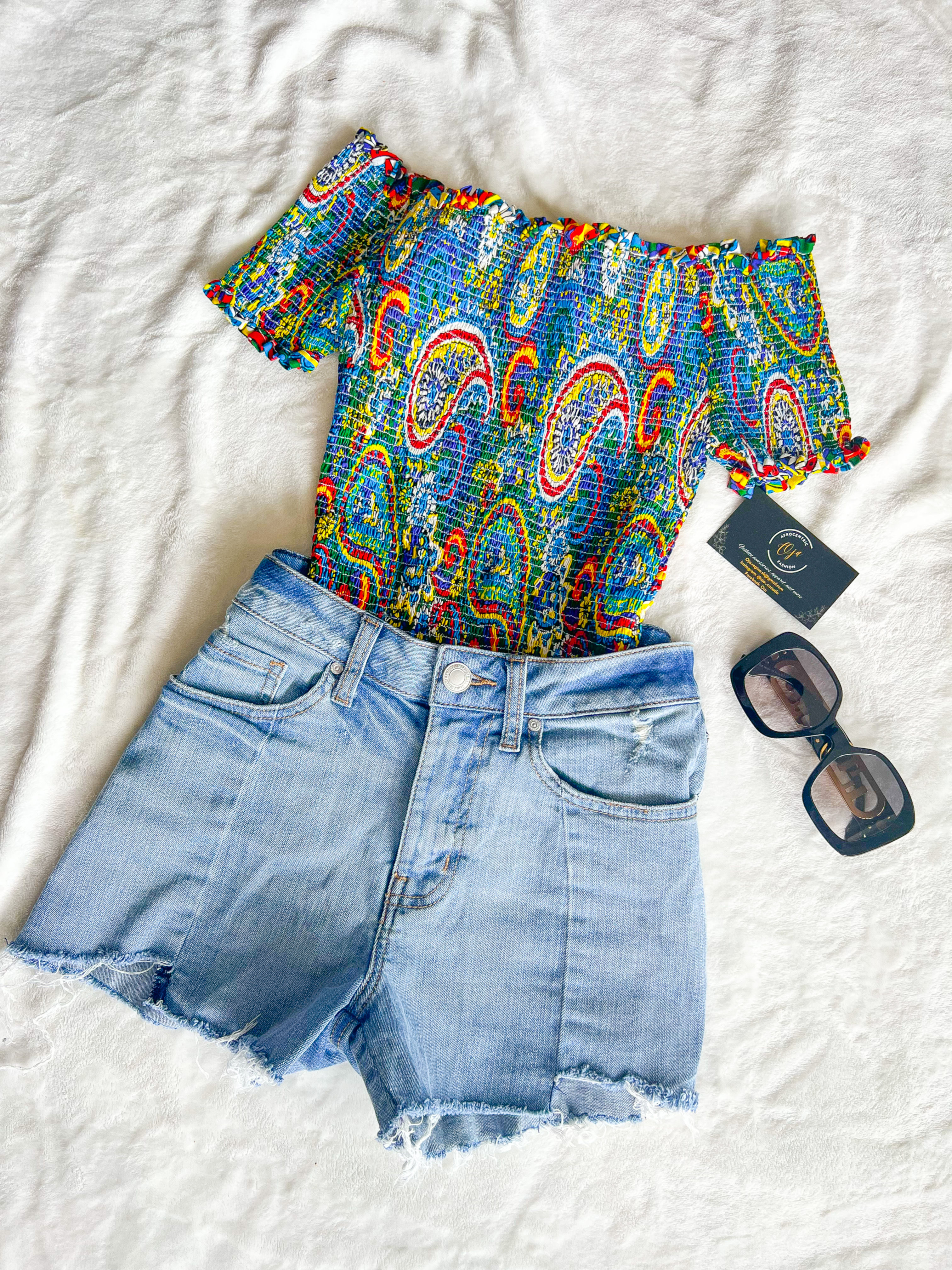 Tara Fully Shirred Stretchy Ankara Crop Top - Blue