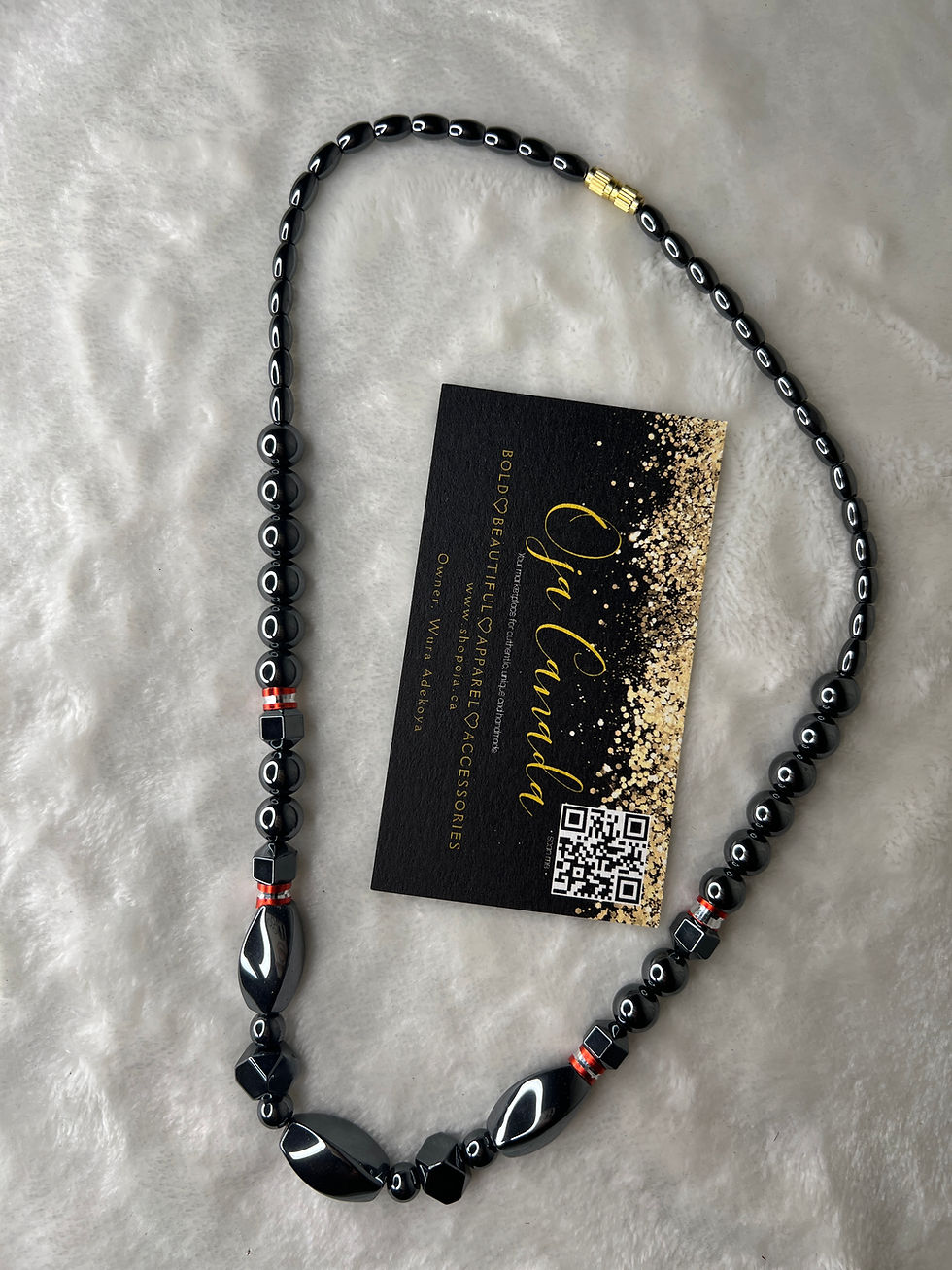 Thumbnail: Black Grey Onyx Fang Pendant Necklace