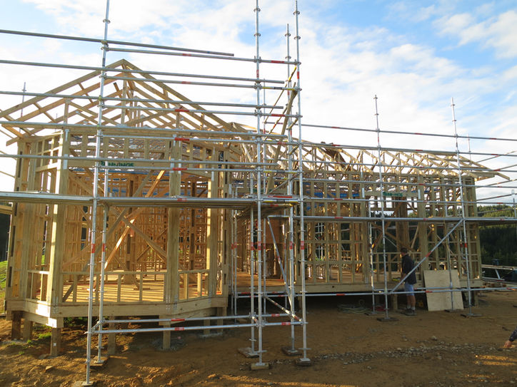 Timber frame structure of new home being built in New Zealand