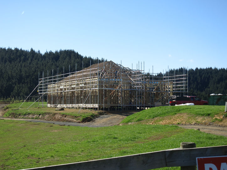Residential home framing stage with timber structure in New Zealand