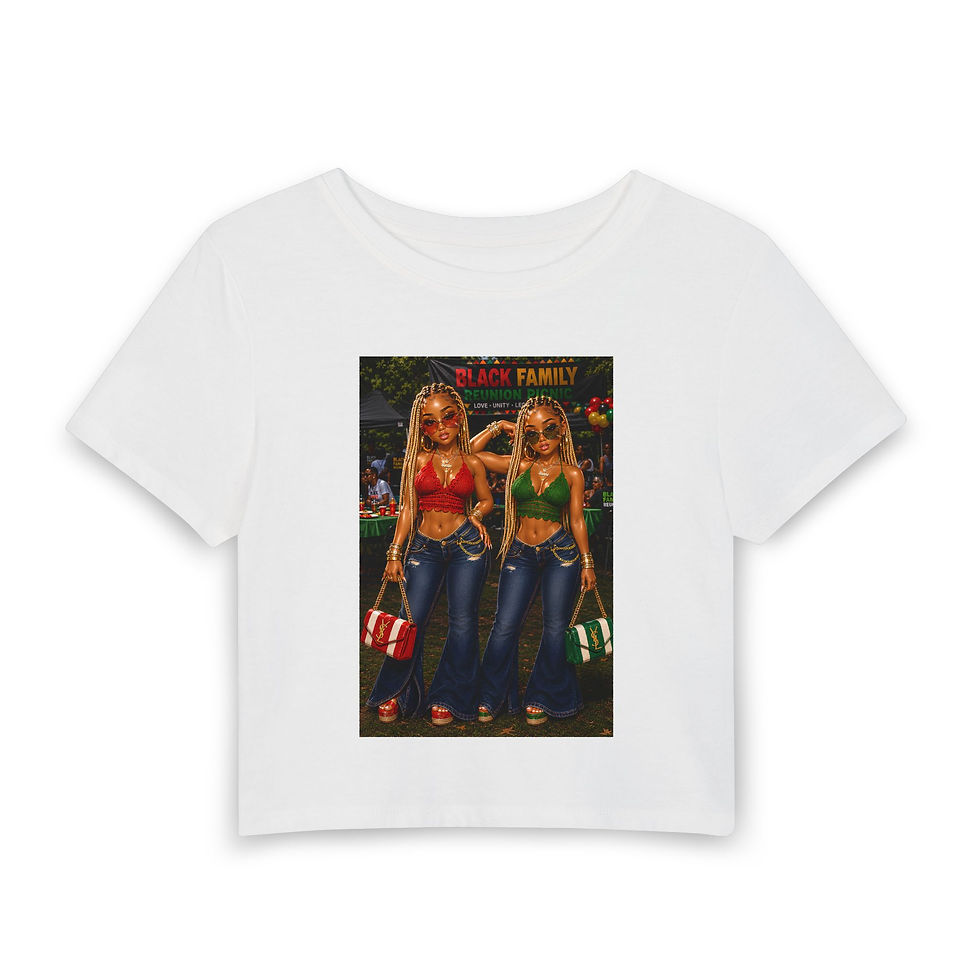 Thumbnail: Women’s Baby Tee — 'Beach Family' Twin Sisters Graphic Crop Top