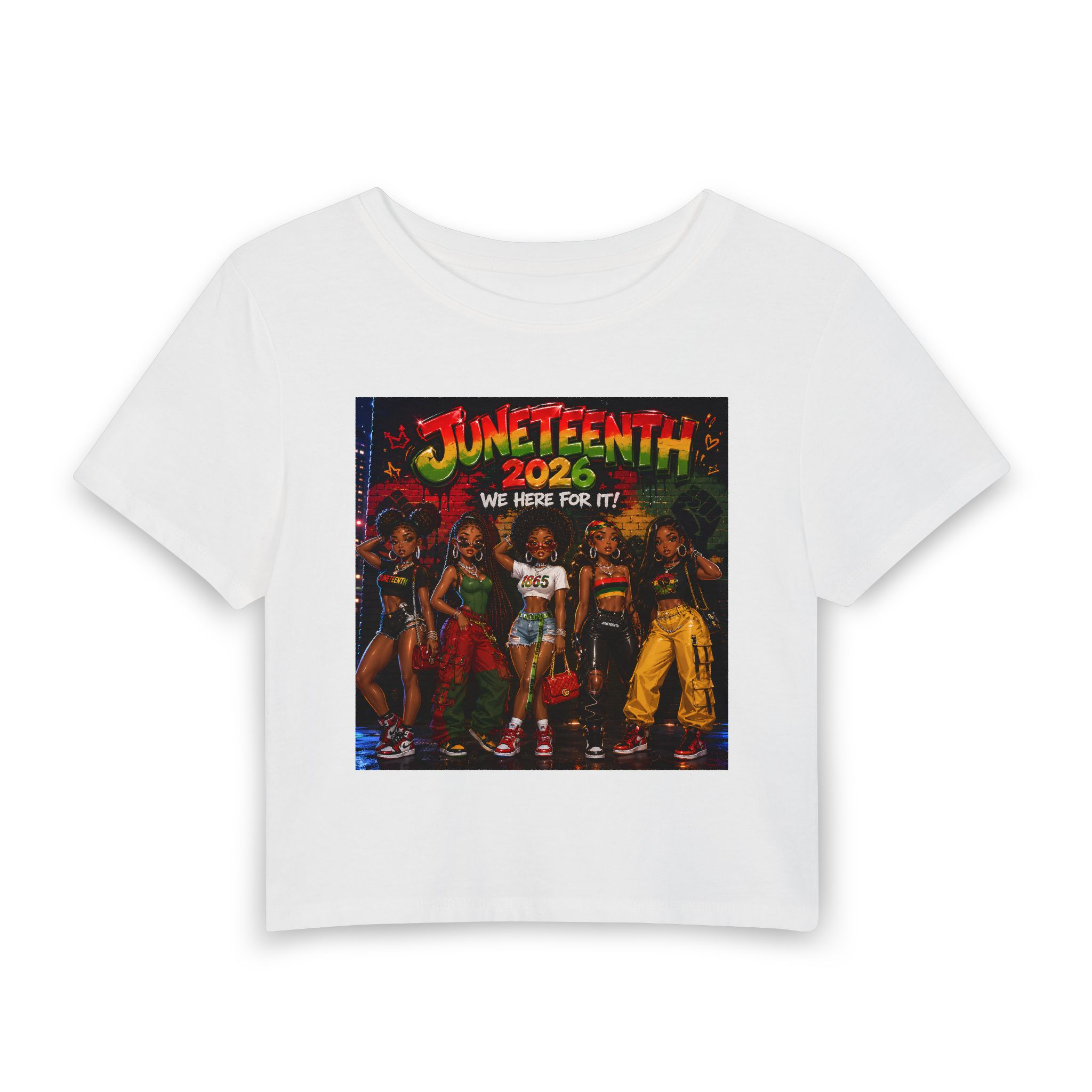 Juneteenth 2026 Women's Baby Tee – "We Here For It" Celebration Crop Top
