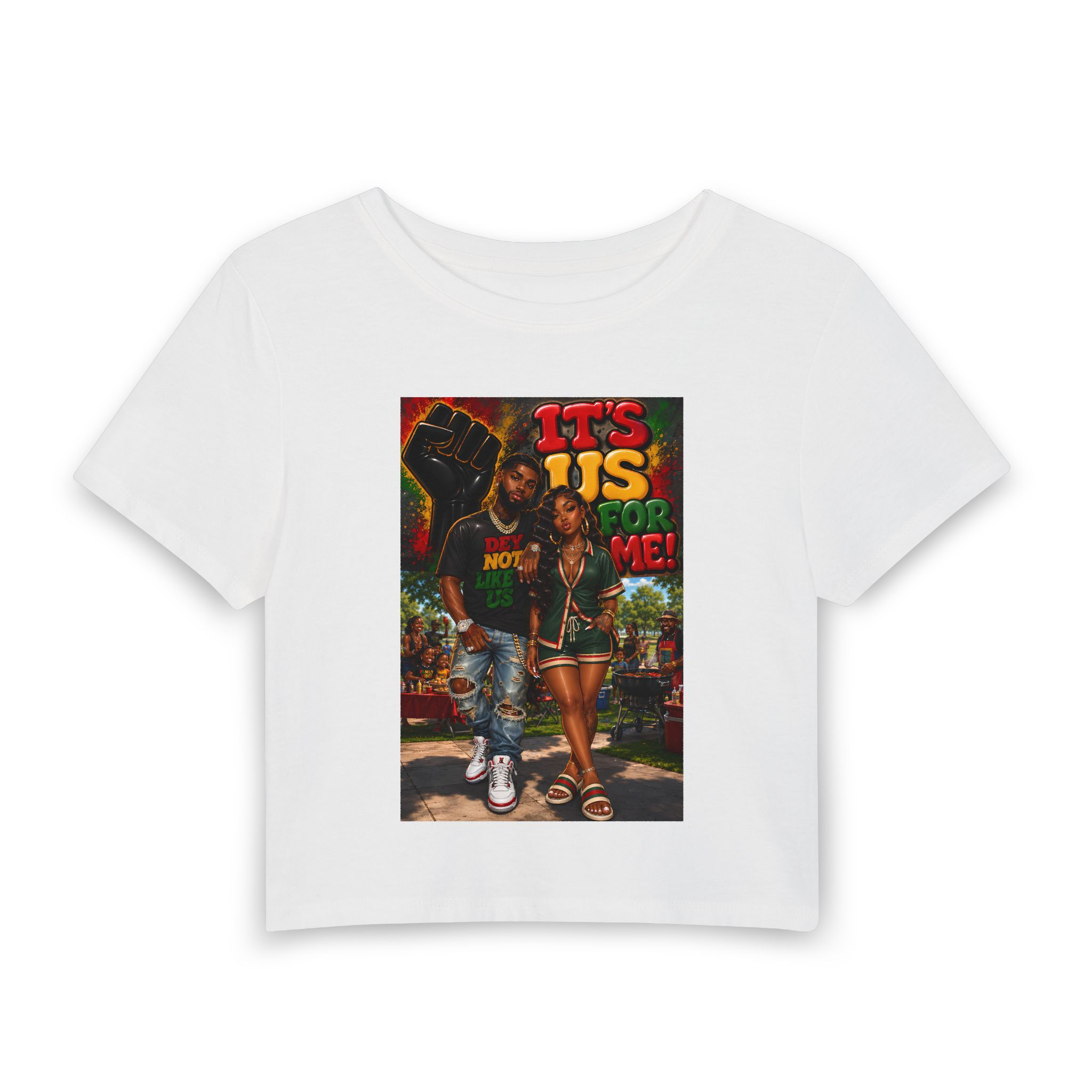 Women's Baby Tee — 'It's Us' Black Love Couple Graphic Crop Top