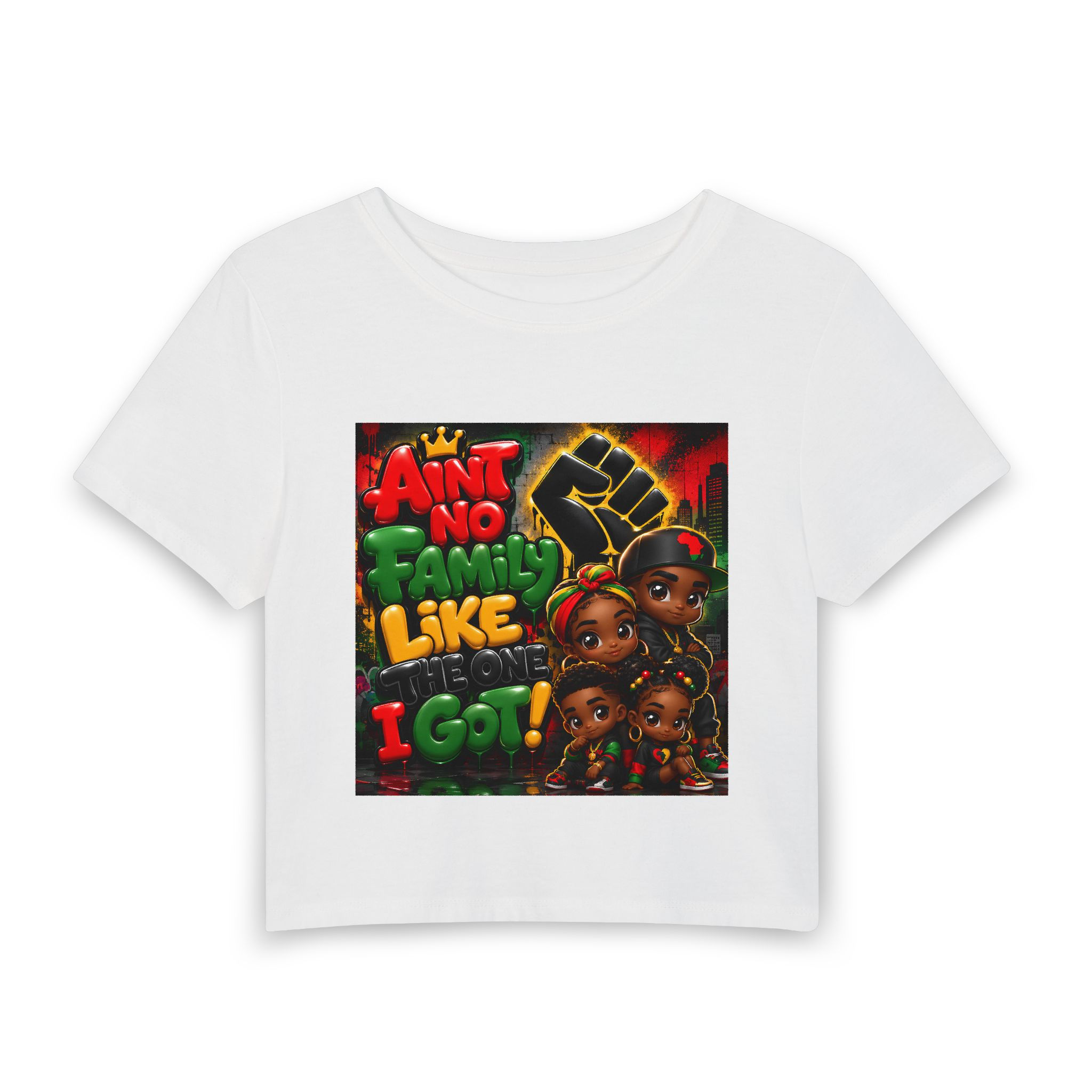 Women's Baby Tee — 'Ain't No Family Like I Got' Afrocentric Pride Graphic
