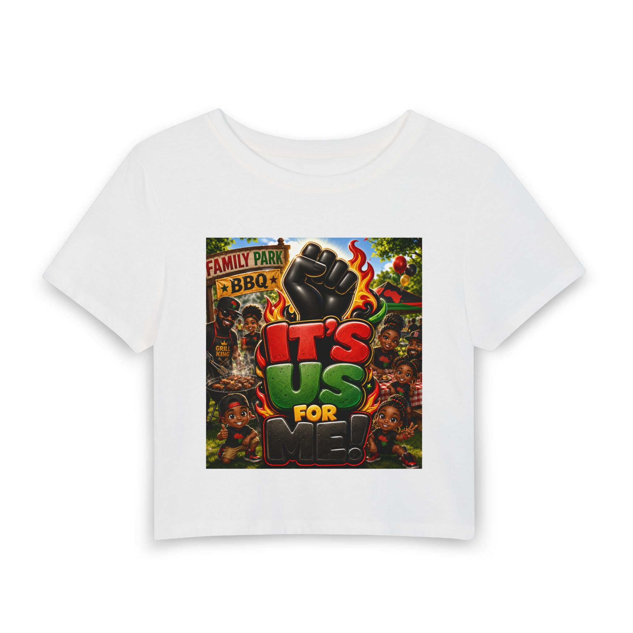It’s Us For Me Crop Tee — Black Power Retro BBQ Graphic Women’s Baby Tee